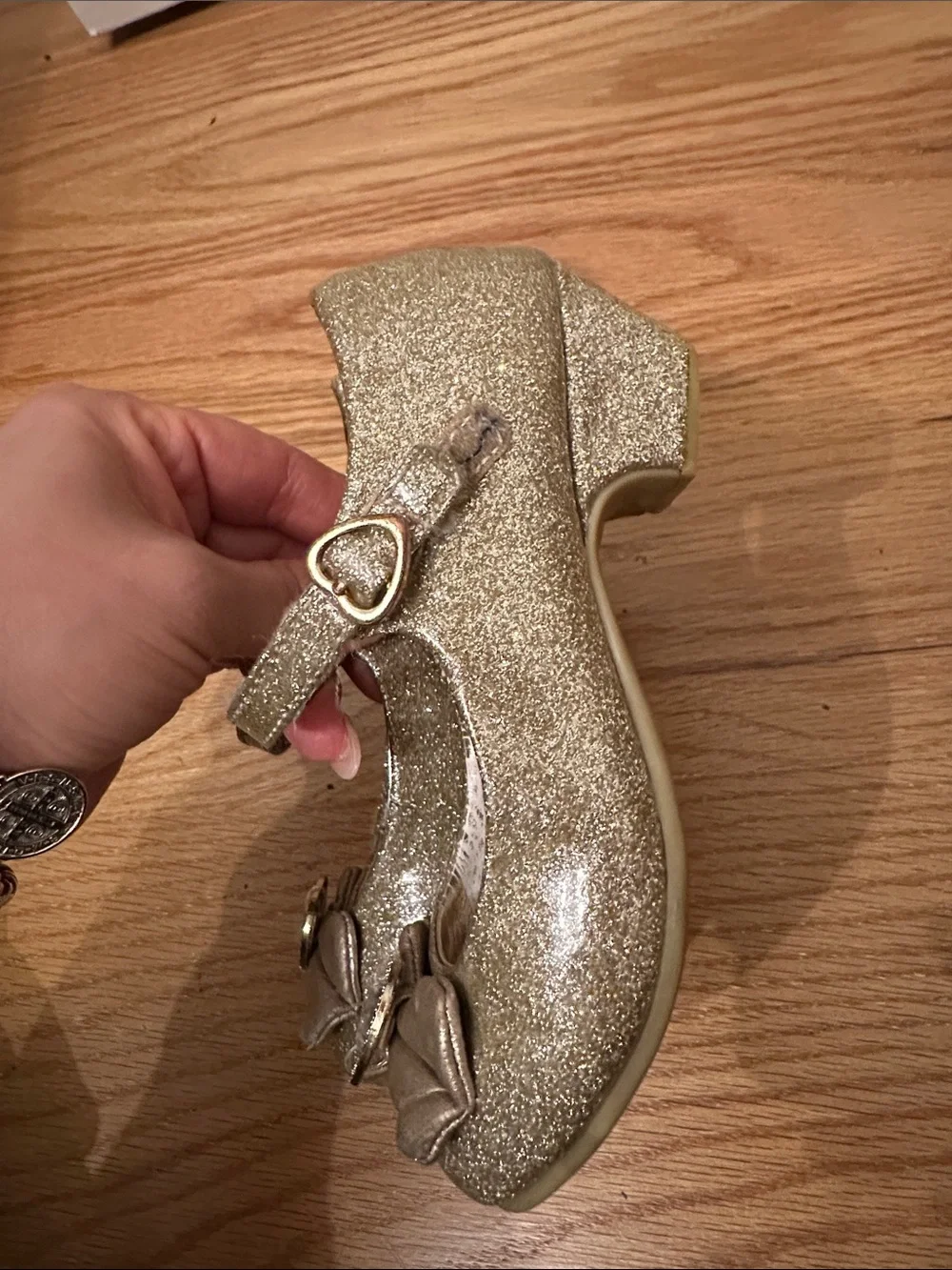 Disney Gold Glitter Princess Mary Jane Shoes with Heart Gem